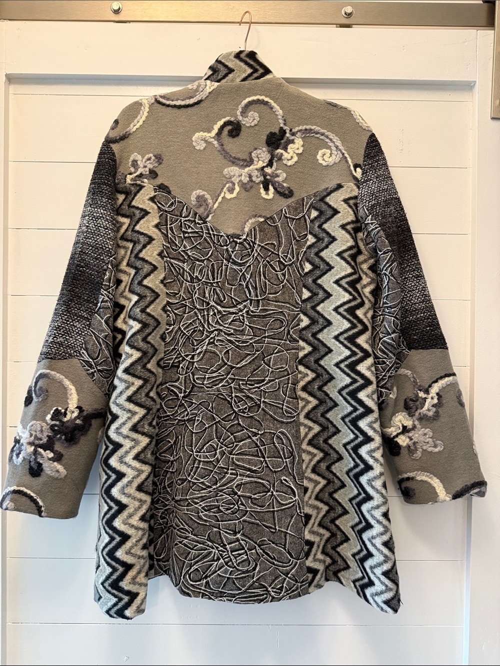 Embroidered Gray Patchwork Wool-Blend Jacket - Picture 2 of 3